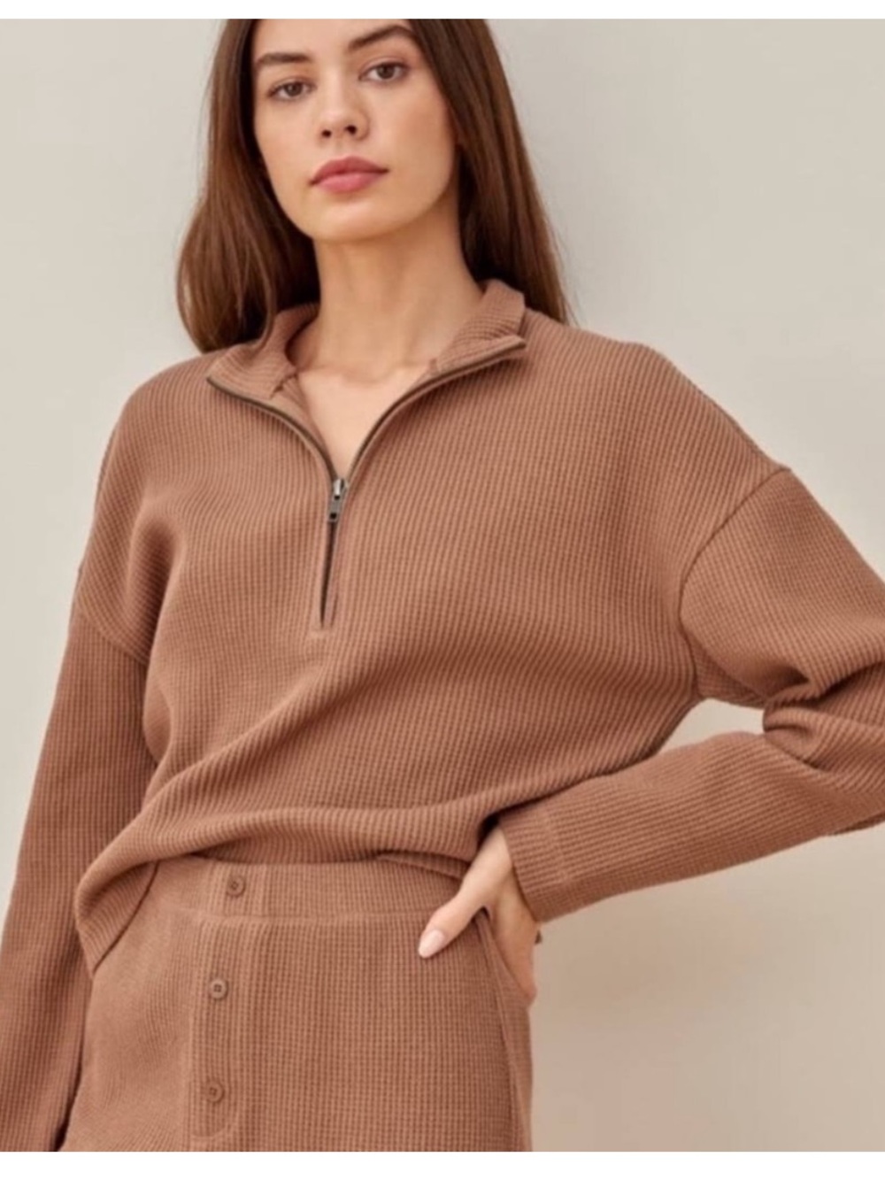 Reformation waffle quarter zip top